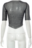 Black Sexy Solid Mesh Half A Turtleneck T-Shirts