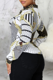 Black Fashion Print Patchwork Turndown Collar Tops