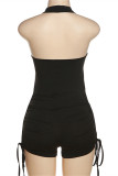 Black Fashion Sexy Solid Patchwork Backless Halter Skinny Romper