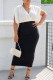 Black And White Casual Solid Patchwork V Neck One Step Skirt Dresses