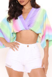 Colour Fashion Casual Patchwork V Neck Tops