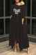 Black Fashion Casual Letter Print Basic Oblique Collar Irregular Dress Dresses