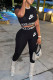 Black Fashion Casual Print Patchwork Letter O Neck Short Sleeve Two Pieces
