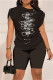 Black White Fashion Casual Print Patchwork O Neck Short Sleeve Two Pieces