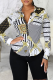 Black Fashion Print Patchwork Turndown Collar Tops