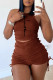 Brownness Sexy Print Patchwork O Neck Sleeveless Two Pieces