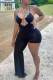 Black Sexy Solid Hollowed Out Patchwork Asymmetrical Spaghetti Strap Straight Jumpsuits