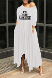 Rose Red Casual Print Patchwork Asymmetrical Oblique Collar Irregular Dress Dresses