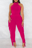 Pink Fashion Casual Solid Tassel Patchwork O Neck Sleeveless Two Pieces