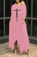 Pink Fashion Casual Print Basic Oblique Collar Irregular Dress