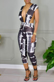 Black Sexy Print Bandage Patchwork V Neck Regular Rompers