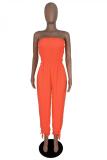 tangerine Sexy Solid Sleeveless Wrapped Jumpsuits