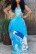 Blue Sexy Casual Print Backless Spaghetti Strap Long Dress Dresses