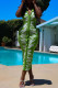 Green Fashion Casual Print Basic Turndown Collar Sleeveless Dress
