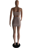 Light Gray Fashion Sexy Solid Patchwork Backless Strapless Two Pieces