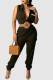 Army Green Casual Print Patchwork Zipper Turndown Collar Straight Jumpsuits(Without Belt)