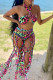 Colour Fashion Sexy Print Tassel Bandage Backless Swimwears (Without Paddings)