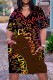 Brown Fashion Casual Print Basic V Neck Short Sleeve Dress