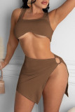 Red Fashion Sexy Solid Slit U Neck Sleeveless Two Pieces
