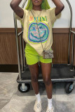 Khaki Fashion Casual Print Basic O Neck T-Shirts