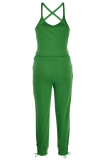 Fluorescent Green Casual Solid Split Joint Spaghetti Strap Sleeveless Two Pieces