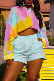 Colour Fashion Casual Print Basic Turndown Collar Long Sleeve Two Pieces