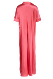 Watermelon Red Casual Solid Patchwork Turndown Collar Loose Jumpsuits