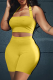Yellow Casual Solid Patchwork Halter Sleeveless Two Pieces