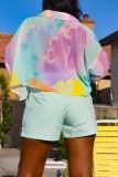 Colour Fashion Casual Print Basic Turndown Collar Long Sleeve Two Pieces