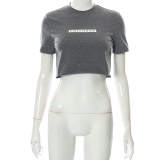 Grey Fashion Print Backless O Neck T-Shirts