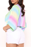 Colour Fashion Casual Patchwork V Neck Tops