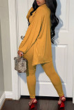 Yellow Casual Solid Patchwork Buckle Turndown Collar Long Sleeve Three Pieces