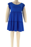 Blue Casual Solid Patchwork Fold Stringy Selvedge V Neck A Line Plus Size Dresses