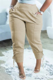 Grey Fashion Casual Solid Basic Regular High Waist Trousers