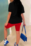 Red Fashion Casual Lips Printed Basic O Neck Short Sleeve Two Pieces