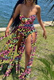 Colour Fashion Sexy Print Tassel Bandage Backless Swimwears (Without Paddings)