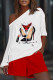 White Red Fashion Casual Print Patchwork Oblique Collar Two Pieces