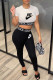 White Fashion Casual Print Patchwork Letter O Neck Short Sleeve Two Pieces