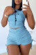 Sky Blue Sexy Print Patchwork O Neck Sleeveless Two Pieces