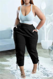 Grey Fashion Casual Solid Basic Regular High Waist Trousers