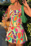 Colour Fashion Sexy Print Bandage Backless Spaghetti Strap Sleeveless Dress
