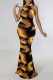 Black Fashion Sexy Print Hollowed Out O Neck Long Dress Dresses