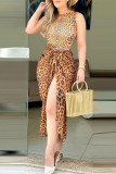 Leopard Print Fashion Sexy Print Leopard Patchwork Swimwears (Without Paddings)