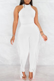 Pink Fashion Casual Solid Tassel Patchwork O Neck Sleeveless Two Pieces