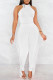 White Fashion Casual Solid Tassel Patchwork O Neck Sleeveless Two Pieces