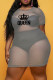 White Fashion Sexy Plus Size Letter Print See-through O Neck Short Sleeve Dress