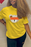 Yellow Fashion Casual Print Basic O Neck T-Shirts