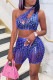 Blue Sexy Solid Hollowed Out Patchwork Oblique Collar Sleeveless Two Pieces