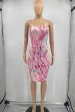 Colour Sexy Print Patchwork Spaghetti Strap One Step Skirt Dresses
