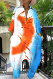 Orange Fashion Casual Print Tie-dye Turndown Collar Loose Jumpsuits